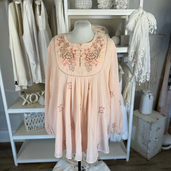 Roaman’s womenn’s plus size 26 soft peach/pink beaded beautiful top blouse 3500 - Picture 1 of 8